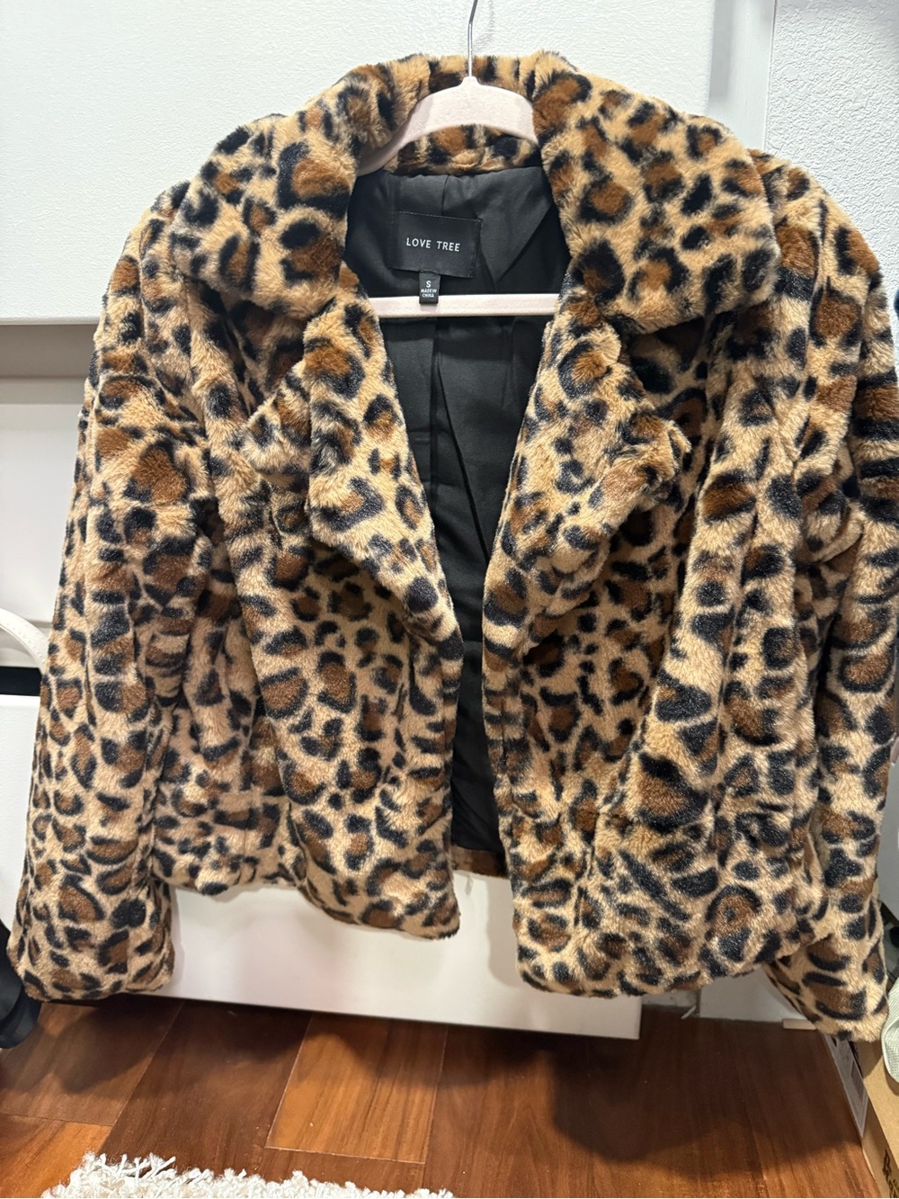 Love Tree Leopard Faux Fur Teddy Jacket - Tan & Black